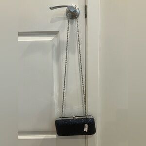 White House Black Market Midnight Clutch with Silver Chain